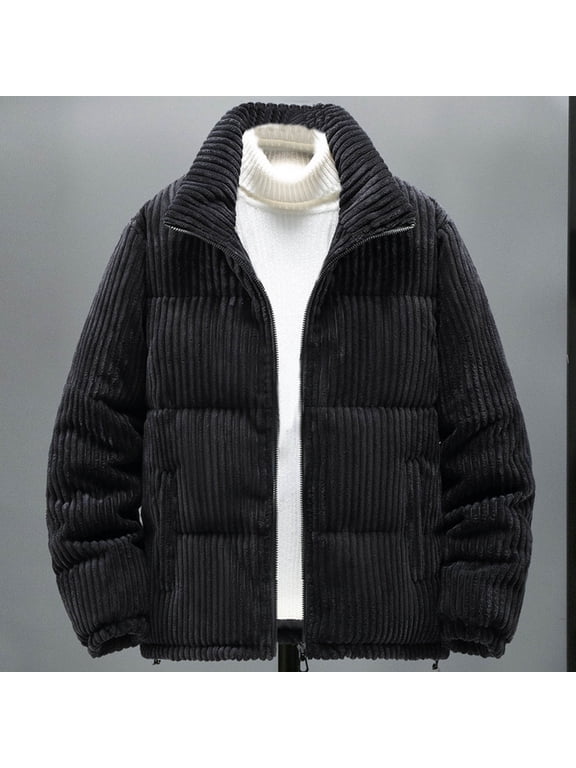 Mens Corduroy Coats Winter Loose Hypertrophy Down Jacket Liner Thickened Inside and Outside to Wear Cold White Duck Down Coat