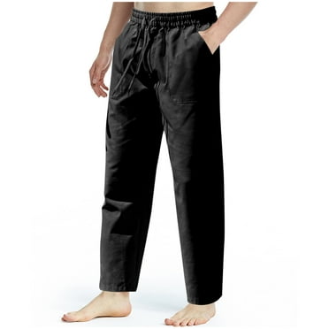 WXLWZYWL Mens Cotton Linen Pants Casual Premium Loose Fit Elastic Drawstring Waist Straight-Legs Summer Yoga Beach Long Pants Loose Lightweight Sweatpants with Pockets