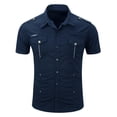 thumbnail image 1 of WXLWZYWL Mens Cotton T Shirts Button down Short Sleeve Work Shirts Collared Stretchy Slim Fitted Summer Tops, 1 of 5