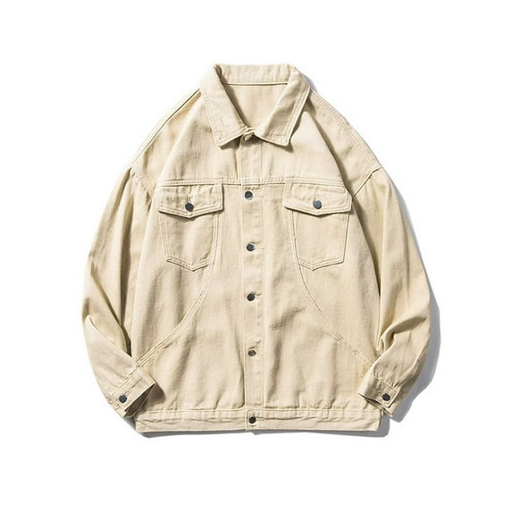 WXLWZYWL Mens Denim Jackets Lapel Long Sleeve Button Down Cargo Jackets Classic Jean Jackets Trucker Jacket Casual Denim Coat