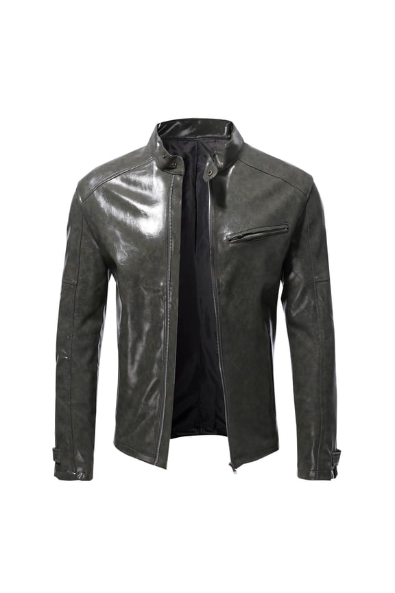 Mens Fall Winter Jackets Men's Faux Leather Jacket PU White Black Moto Bomber Biker Coat Outwear Zip-Up Slim Fit Coat