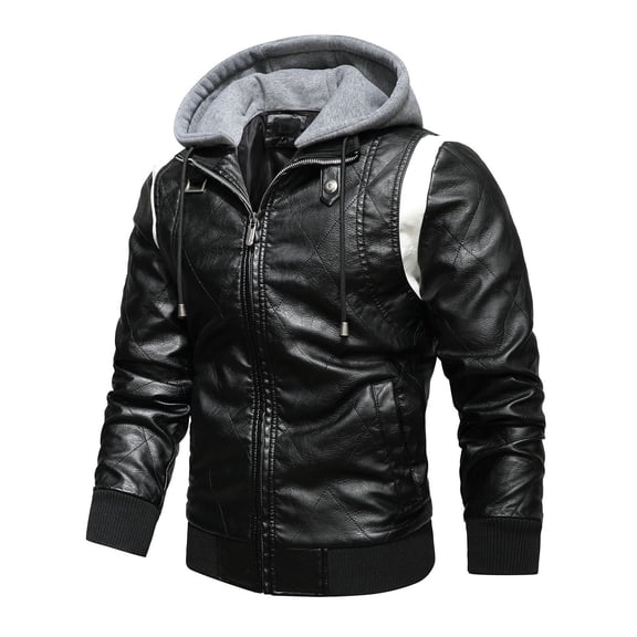 WXLWZYWL Mens Fall Winter Jackets Men's Faux Leather Jacket Zip-Up Winter Motorcycle Jacket Bomer Casual Windproof Coat Slim Collar Faux Zipper Jacket Top Jacket