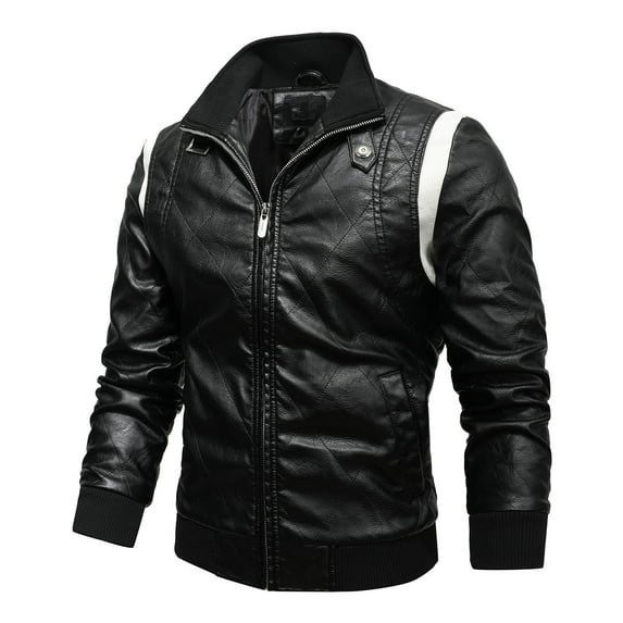 WXLWZYWL Mens Fall Winter Jackets Men's Faux Leather Jacket Zip-Up Winter Motorcycle Jacket Bomer Casual Windproof Coat Slim Collar Faux Zipper Jacket Top Jacket