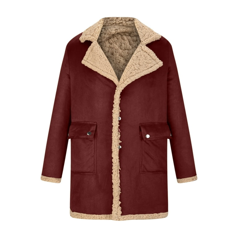 WXLWZYWL Mens Fall Winter Jackets Men’s Trench Coat Long Sherpa 