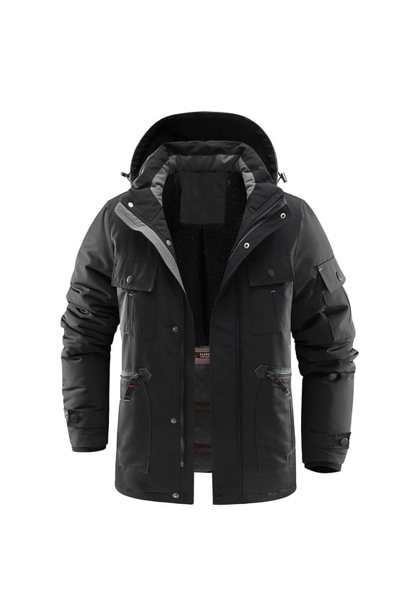 Mens Fall Winter Jackets Men's Windproof Hooded Jacket Sherpa Lined Winter Coat Puffer Jacket Thickened Warm Snow Parka