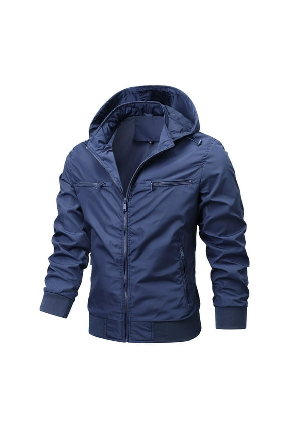 Mens Fall Winter Jackets Mens Windbreaker Jacket Lightweight Hooded Zipper Waterproof Jacket Hiking Cycling Travel Sport Jackets