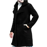 WXLWZYWL Mens Fall Winter Jackets Sheepskin Jacket Mens Sherpa Lined Suede Leather Jacket Faux Fur Collar Trench Coats Heavyweight Shearling Coat