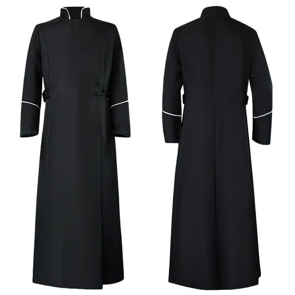 WXLWZYWL Mens Halloween Costumes for 2024 Men's Cassock Choir Cassock Minister Robe Clergy Pulpit Liturgical Church Robe Black