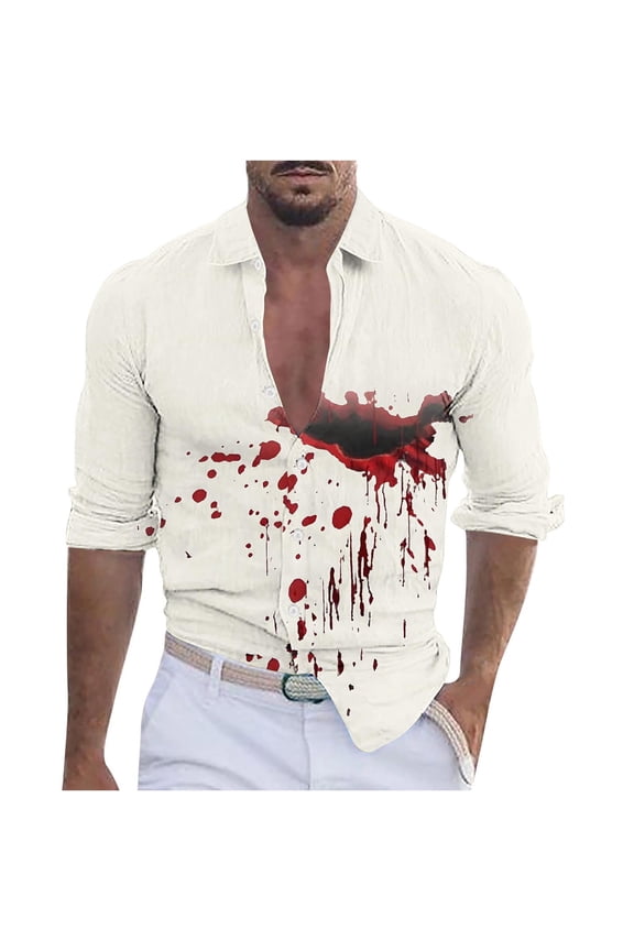 Mens Halloween Shirt Funny Long Sleeve Ugly Pumpkin Printed Casual Button Down Dress Shirts Adult Costume