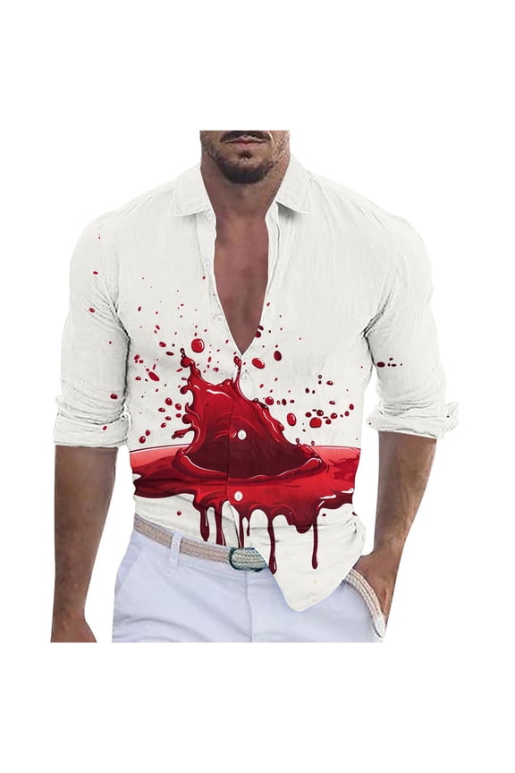 Mens Halloween Shirt Funny Long Sleeve Ugly Pumpkin Printed Casual Button Down Dress Shirts Adult Costume