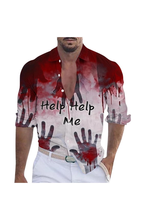 Mens Halloween Shirt Funny Long Sleeve Ugly Pumpkin Printed Casual Button Down Dress Shirts Adult Costume