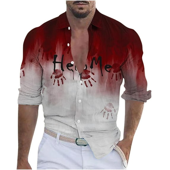 WXLWZYWL Mens Halloween Shirt Funny Long Sleeve Ugly Pumpkin Printed Casual Button Down Dress Shirts Adult Costume