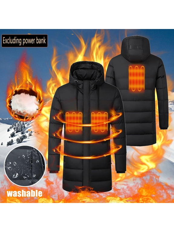 Mens Heated Jacket Soft Hooded Shell Heating Coat Windproof USB Charging Intelligent Heating Ski Down Outerwear