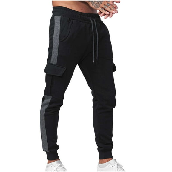 WXLWZYWL Mens Joggers Light Weight Cotton Pants Color Block Patchwork Sports Side Stripe Active Gym Running Street Style Workout Sweatpants