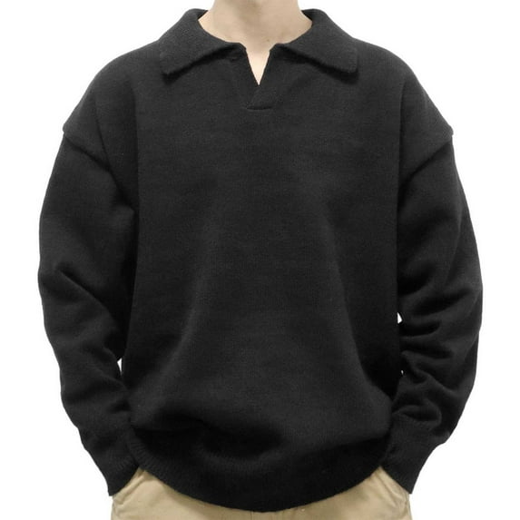 WXLWZYWL Mens Knit Polo Shirts Casual V Neck Long Sleeve Sweater Stretch Solid Color Golf Shirts Winter Soft Lightweight Thermal Pullover Knitwear Sweaters