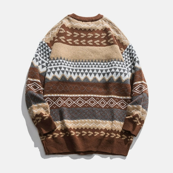 WXLWZYWL Mens Knit Sweater Wool Grandpa Vintage Knitted Sweaters Oversized Striped Spring Pullover Casual Long Sleeve Pullovers