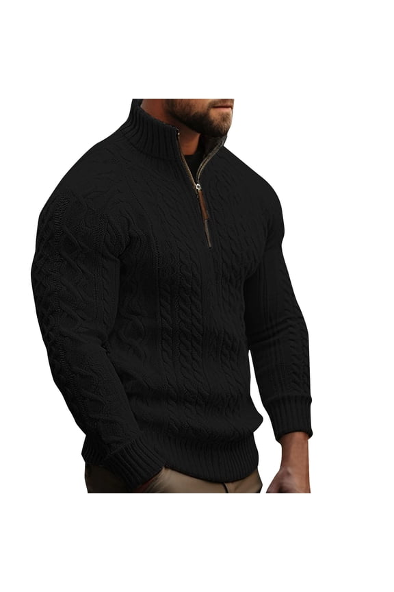 Mens Long Sleeve Golf Shirts Lightweight Waffle Sweaters Striped Color Block Pullover Tops Loose Half Zip Polo Shirt