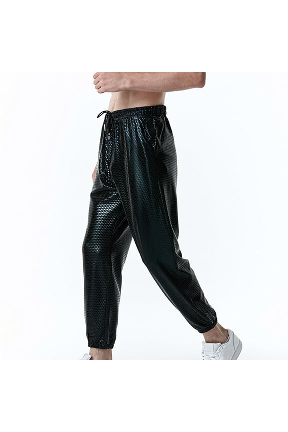 Mens Metallic Shiny Disco Pants 70s/80s Sequin Pants Drawstring Waist Party Club Pants Rave Shiny Jogger Metallic 70s Disco Costume Sequin Party Jogger Pants