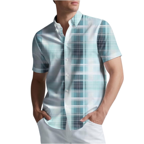 WXLWZYWL Mens Plus Size Button down Shirts Casual Short Sleeve Shirt Plaid Summer Beach Tops