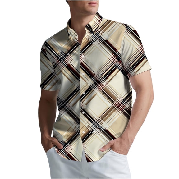 WXLWZYWL Mens Plus Size Button down Shirts Casual Short Sleeve Shirt Plaid Summer Beach Tops
