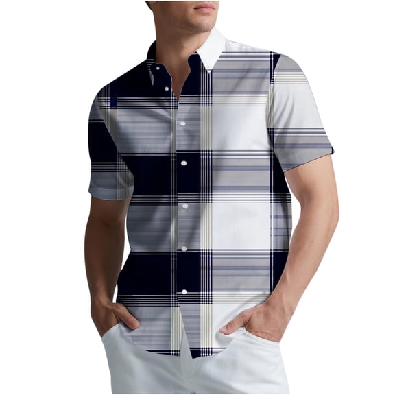 WXLWZYWL Mens Plus Size Button down Shirts Casual Short Sleeve Shirt Plaid Summer Beach Tops