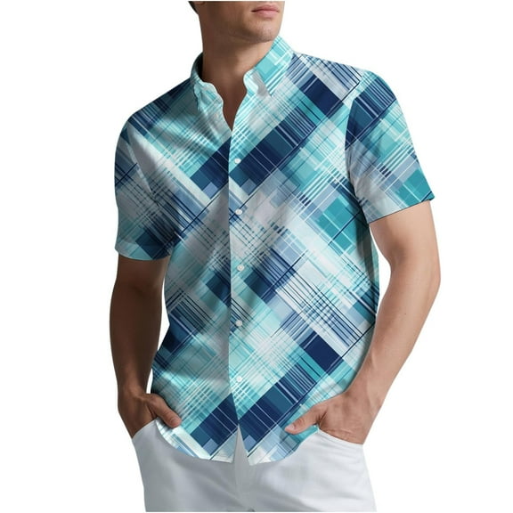 WXLWZYWL Mens Plus Size Button down Shirts Casual Short Sleeve Shirt Plaid Summer Beach Tops