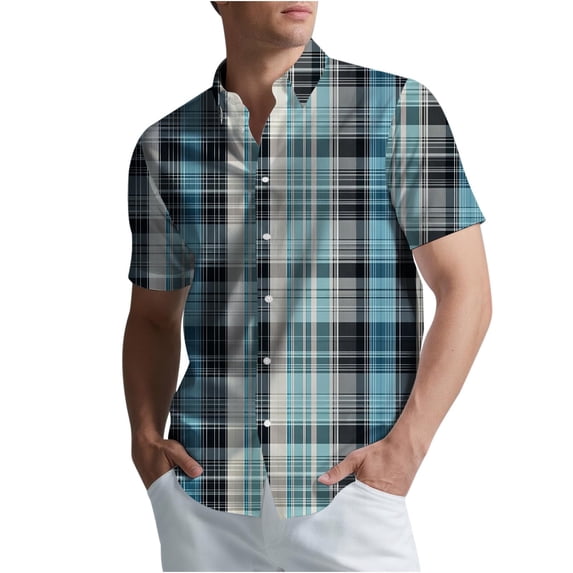 WXLWZYWL Mens Plus Size Button down Shirts Casual Short Sleeve Shirt Plaid Summer Beach Tops