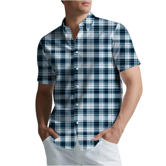 WXLWZYWL Mens Plus Size Button down Shirts Casual Short Sleeve Shirt Plaid Summer Beach Tops