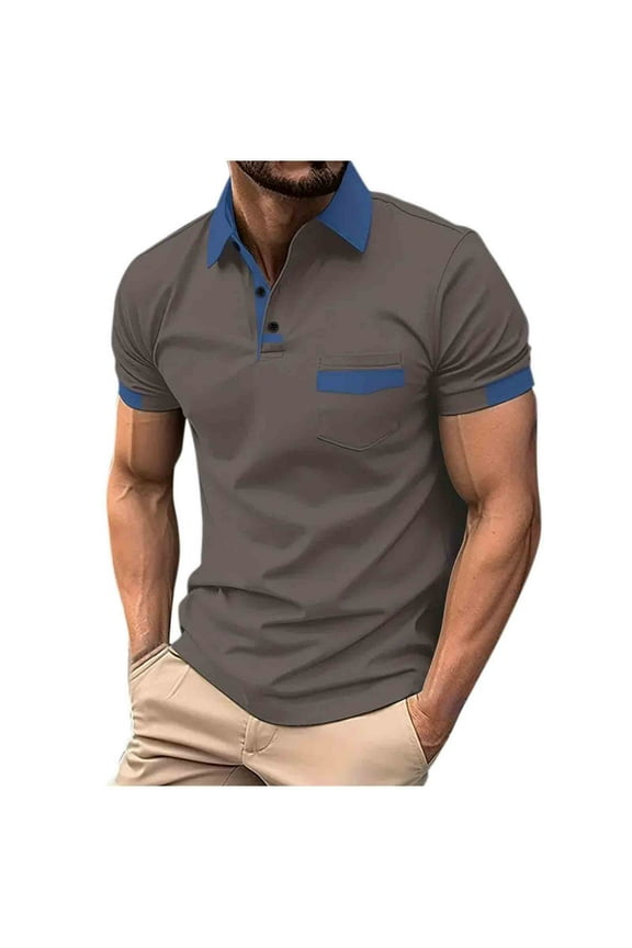 Mens Polo Shirts Plus Size Short Sleeve Polo Half Zip Striped Color Block T Shirt Slim Fit Moisture Wicking Golf Casual Loose Shirts with Pocket