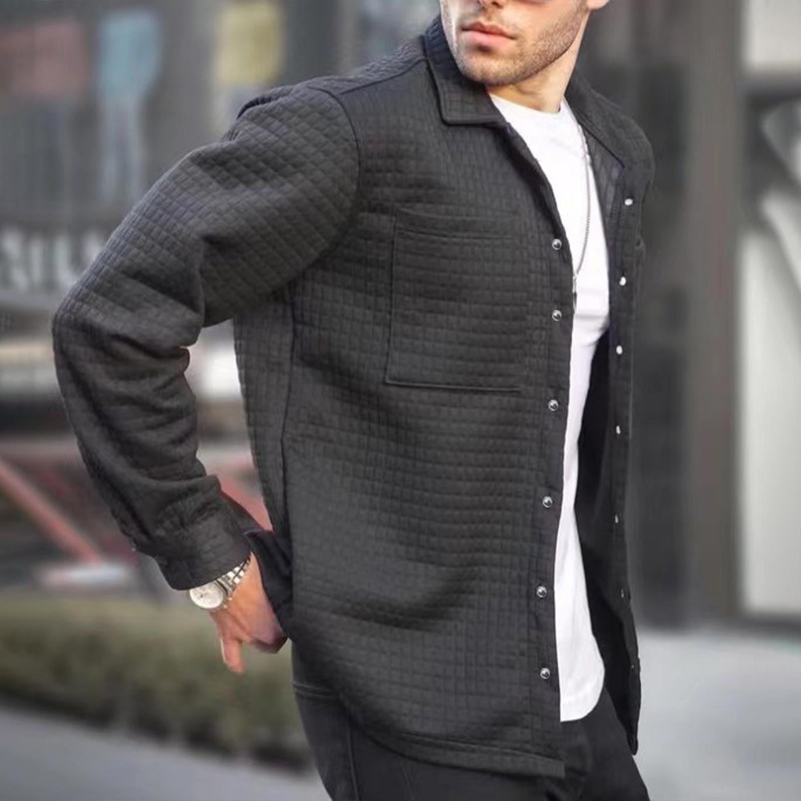 WXLWZYWL Mens Quilted Shirt Jackets Casual Long Sleeve Snap Collar Button Down Shirts 2024 Trendy Open Front Shacket Coat with Pockets