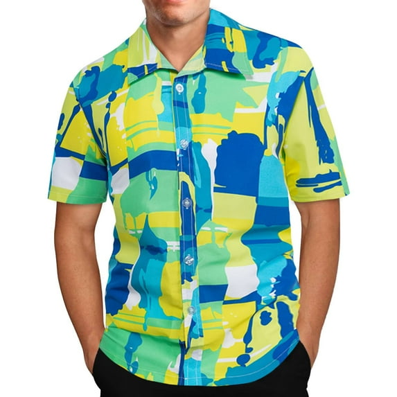 WXLWZYWL Mens Shirts Plus Size Hawaiian Print Lapel Short Sleeve Shirt