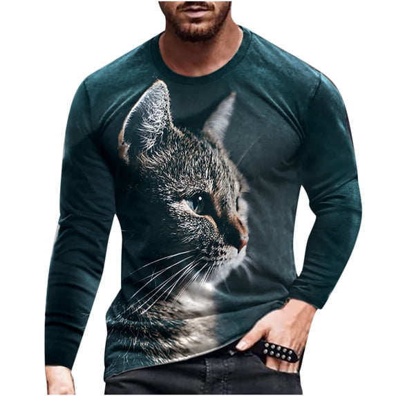 WXLWZYWL Mens Shirts Plus Size Long Sleeve Printing Round Neck Pullover T Shirt Blouse