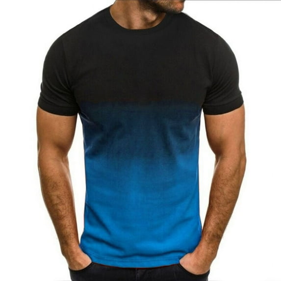 WXLWZYWL Mens Shirts Short Sleeve Summer Beach T Shirts Classic Slim Fit Crewneck T-Shirt Contrasting Colors Gradient Printed Tops