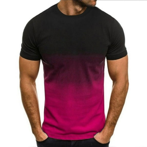 WXLWZYWL Mens Shirts Short Sleeve Summer Beach T Shirts Classic Slim Fit Crewneck T-Shirt Contrasting Colors Gradient Printed Tops