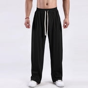 WXLWZYWL Mens Solid High Waist Casual Loose Pants Elastic Hip Hop Streetwear Sweatpants Drawstring Pants Oversized Stylish Workout Gym Pants Lightweight Straight Fit