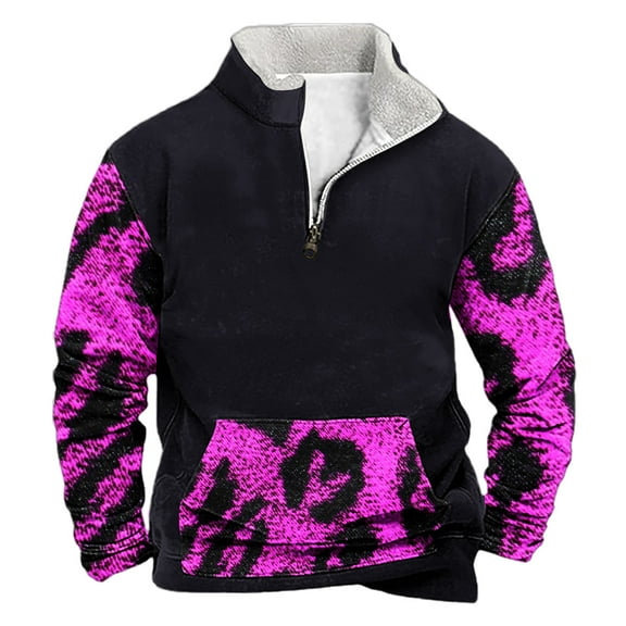 WXLWZYWL Mens Sweatshirt Fleece Lined Camo Pullover V Neck Zipper Long Sleeve Blouse with Pockets Dressy Winter Warm Sweatshirt