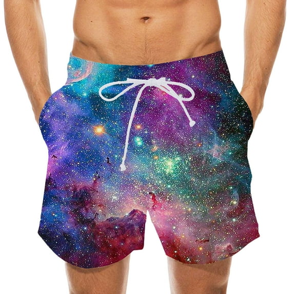 WXLWZYWL Mens Swim Trunks Lightweight Drawstring Elastic Waist Swimming Trunks 3D Printed Striped Color Block Beach Shorts with Pockets