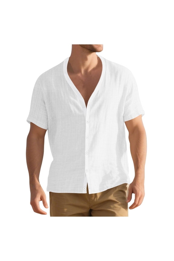 Mens T-Shirts Casual Short Sleeve Shirts Deep V-Neck Tops Casual Loose Summer Tees