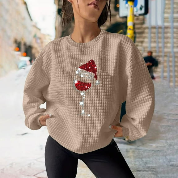 WXLWZYWL Merry Christmas Sweatshirt for Women Long Sleeve Xmas Shirts Cute Santa Print Crewneck Holiday Pullover Tops