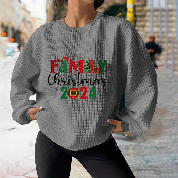 WXLWZYWL Merry Christmas Sweatshirt for Women Long Sleeve Xmas Shirts Cute Santa Print Crewneck Holiday Pullover Tops