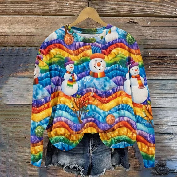 WXLWZYWL Merry Christmas Sweatshirt for Women Long Sleeve Xmas Shirts Cute Santa Print Crewneck Holiday Pullover Tops