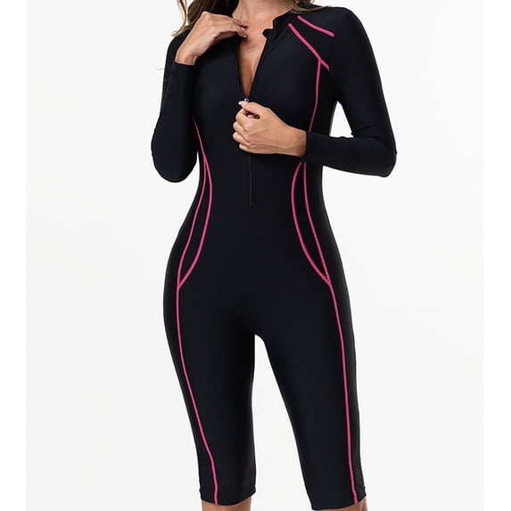 WXLWZYWL Modest Long Sleeve Swimsuits for Women Bathing Suit Rash Guard Surfing One Piece Zipper Swimwear with Chest Pads