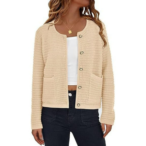 WXLWZYWL Open Front Cardigan Sweaters for Women Lightweight Button Down Long Sleeve Casual Cute Knitted Shirts with Pockets