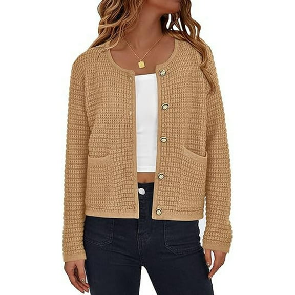 WXLWZYWL Open Front Cardigan Sweaters for Women Lightweight Button Down Long Sleeve Casual Cute Knitted Shirts with Pockets