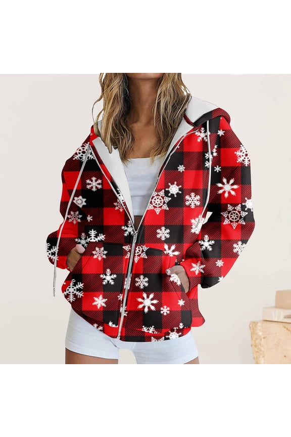 Oversized Hoodie for Women Zip Up Christmas Bell Y2K Fleece Long Sleeve Jacket Coat Xmas Sweatshrits