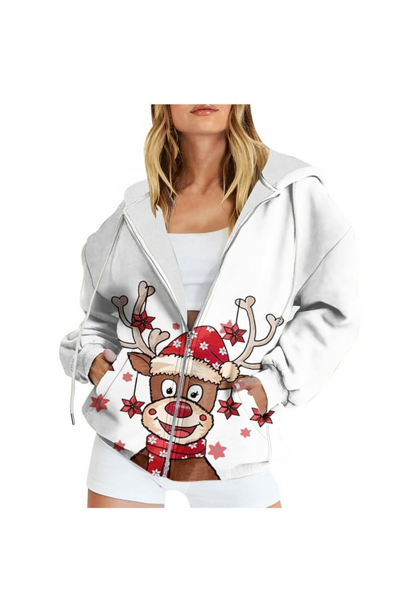 Oversized Hoodie for Women Zip Up Christmas Bell Y2K Fleece Long Sleeve Jacket Coat Xmas Sweatshrits