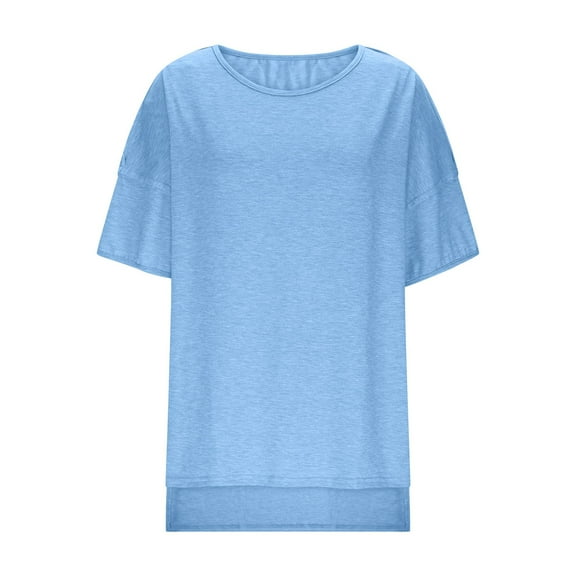 WXLWZYWL Oversized T Shirts for Women Short Sleeve Shirts Round Neck Tops Solid Color Summer Top 2026