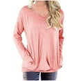 thumbnail image 1 of WXLWZYWL Oversized Tshirts Shirts For Women Solid Workout Sweatshirts Casual Basic Long Sleeve Shirt Classic Crew V-Neck Tops, 1 of 5
