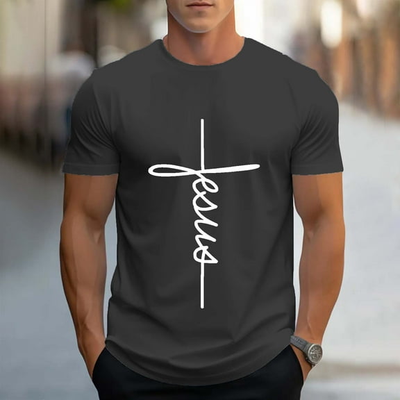 WXLWZYWL PLus Size T Shirts for Men Round Neck Short Sleeve Go All Out Adult Printed Jesus Script Letters Cross Christian Deluxe Soft Loose Casual Graphic T-Shirts
