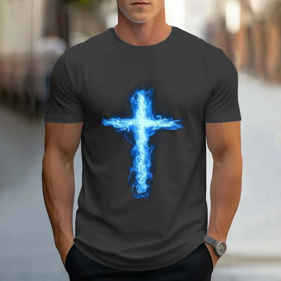 WXLWZYWL PLus Size T Shirts for Men Round Neck Short Sleeve Go All Out Adult Printed Jesus Script Letters Cross Christian Deluxe Soft Loose Casual Graphic T-Shirts